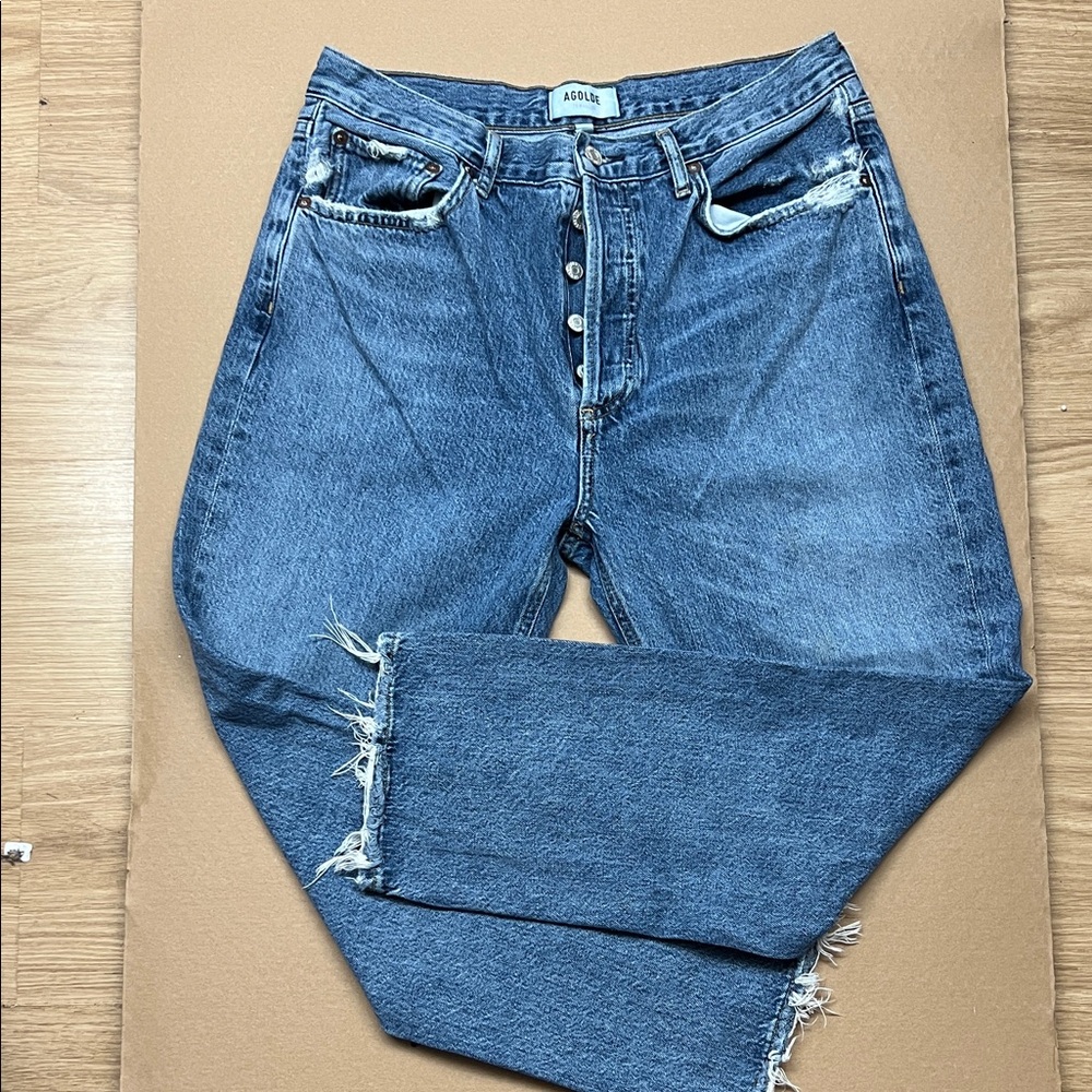 Agolde Riley Crop Jeans high-rise, button fly, straight leg, size 30 -Frequency